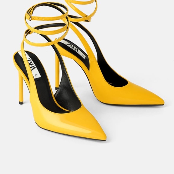 Zara Shoes - Zara Yellow Patent Slingback Ankle Strap Heels 6.5